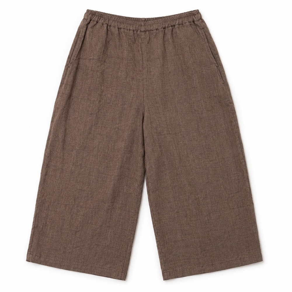 Eskandar Linen Wide Leg Cropped Pant Brown Culotte Capri 0 Fits L - XL - XXL